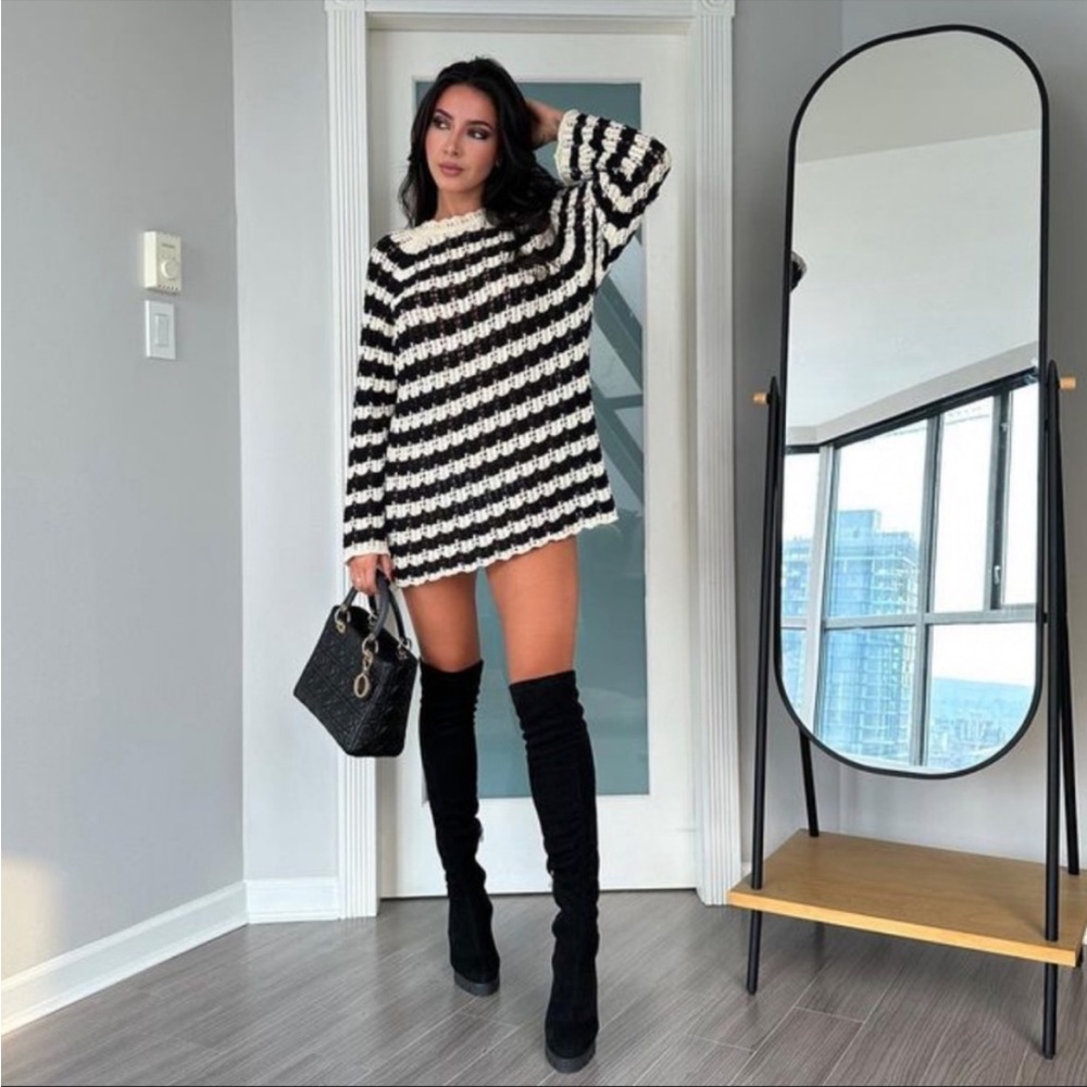 Zara STRIPED POINTELLE KNIT SWEATER dress